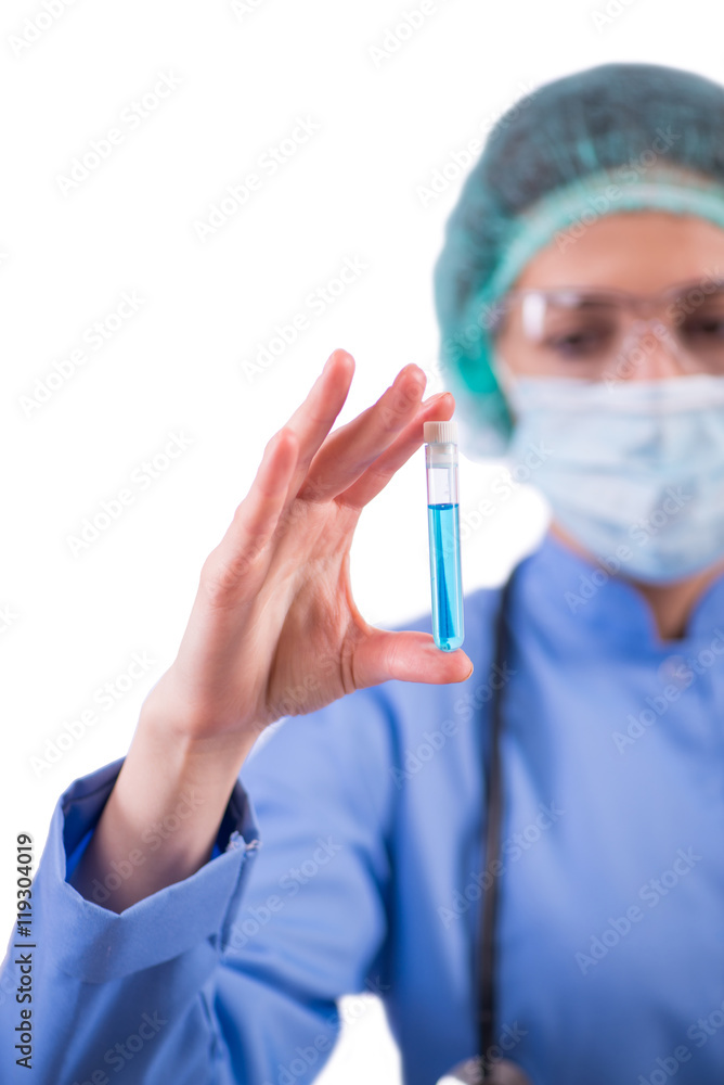 Doctor with tube in lab isolated on white Doctor with tube in lab isolated on white