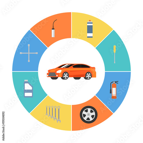 Car repair service infographics icons concept flat vector illustration