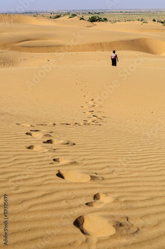 Footprints of a young boy on Sand dunes  SAM dunes of Thar Deser
