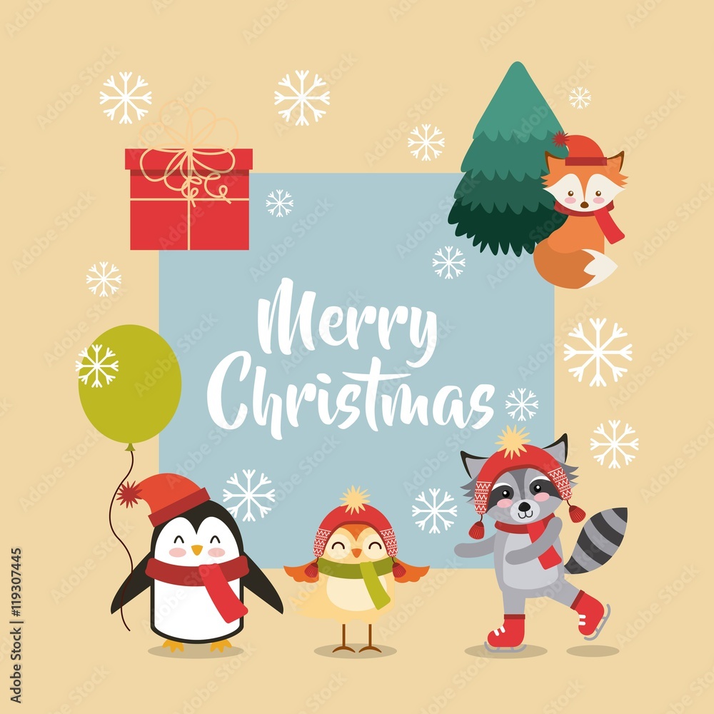 cute animal merry christmas isolated icon cute animal merry christmas isolated icon