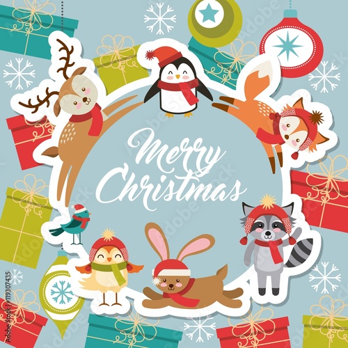 cute animal merry christmas isolated icon