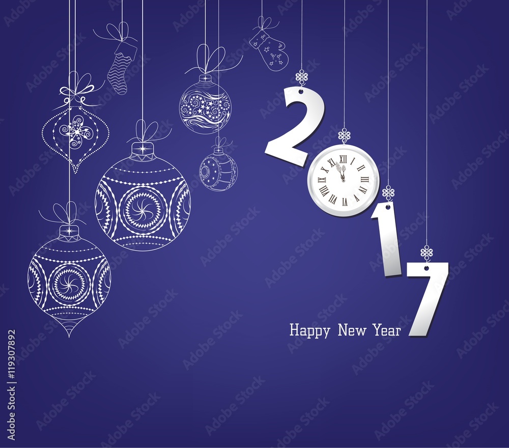Happy new year 2017 clock and ball