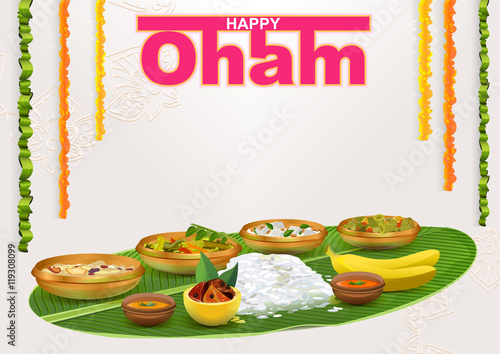 Happy Onam. Food for hindu festival in Kerala
