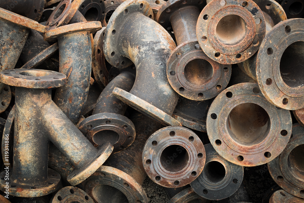 Storage of sewage pipe fittings, Cast iron pipe fittings.