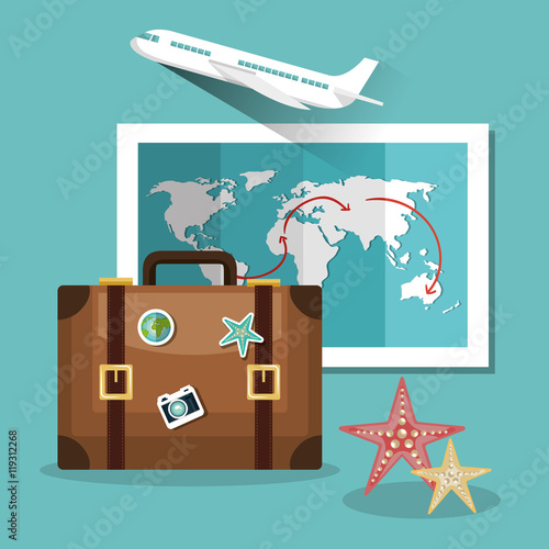 travel set equipment isolated icons