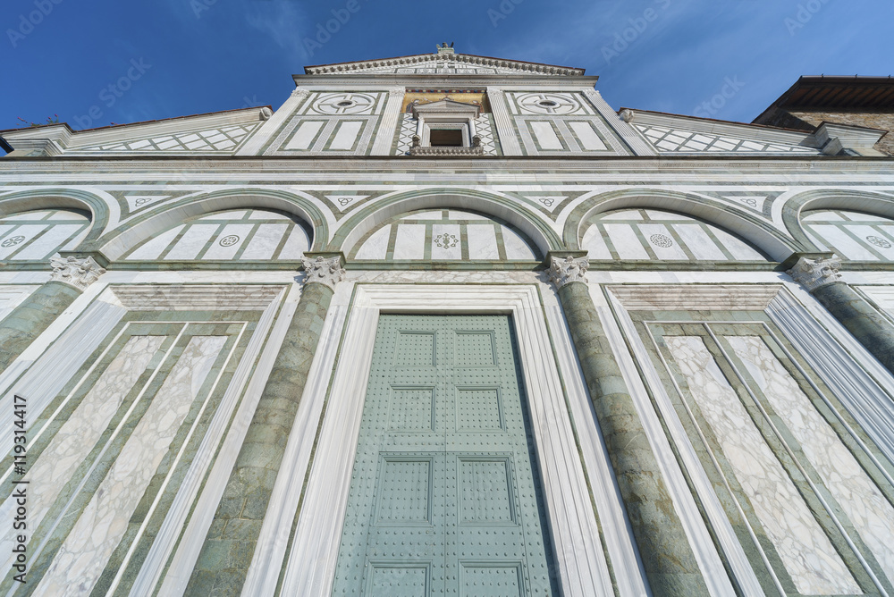 Facade of Church San Miniato al Monte in Florence, Tuscany, Italy