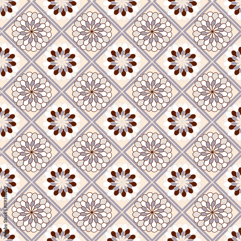 Seamless Floral Pattern, National Ornament, Tiled Floor and Wall
