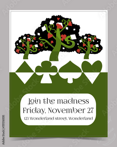 Invitation card - Tree from Wonderland Garden or Forest. Printable Vector Illustration for Graphic Projects, Parties, Scrapbooking and the Internet.