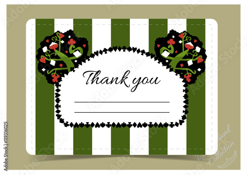 Thank you Note - tree from Wonderland garden or forest.  Printable Vector Illustration for Graphic Projects, Parties and the Internet.