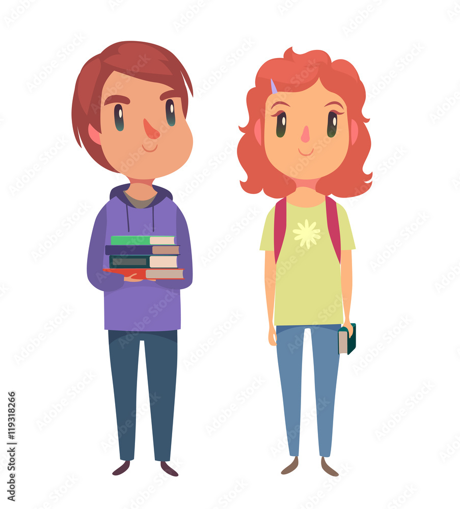 High school / college students. Boy and girl. Vector character.