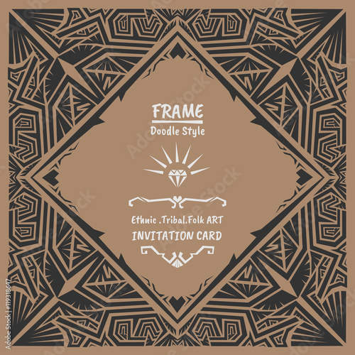 Abstract Doodle vector tribal ethnic style frame