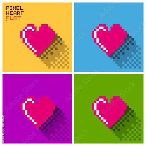 Set of pixel Heart in flat design, pixelated illustration. - Stock vector