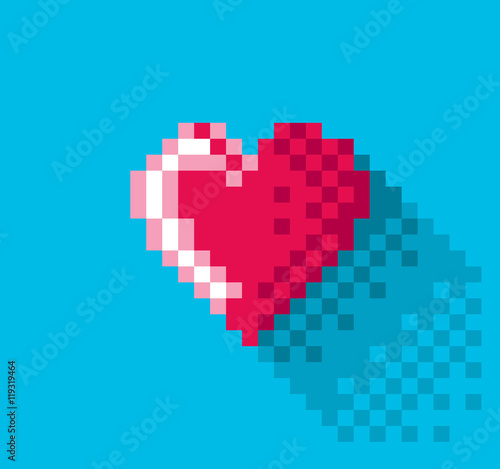 Pixel Heart in flat design, pixel art illustration. - Editable vector