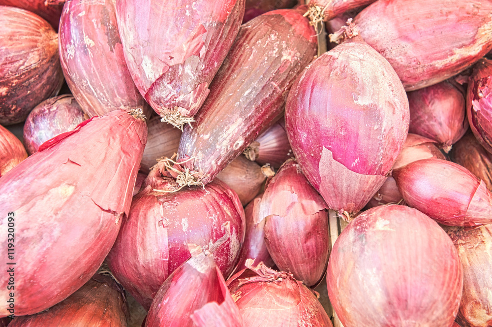 Fresh Tropea onions of Calabria background