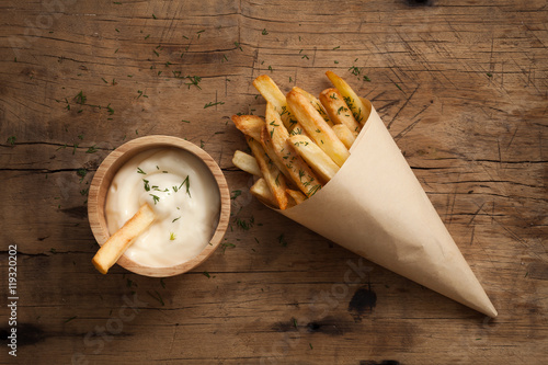 Wallpaper Mural fries french sour cream still life flat lay Torontodigital.ca