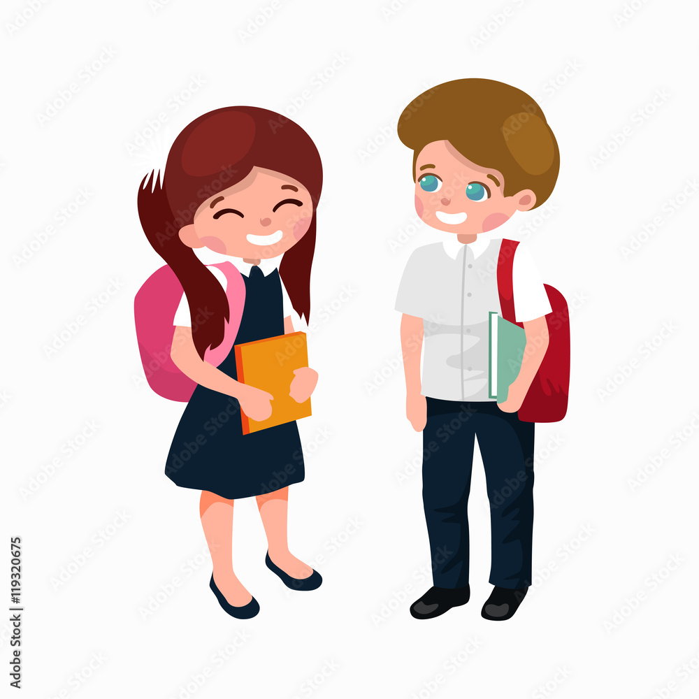 little girl and boy with school backpack books, back to concept little girl and boy with school backpack books, back to concept