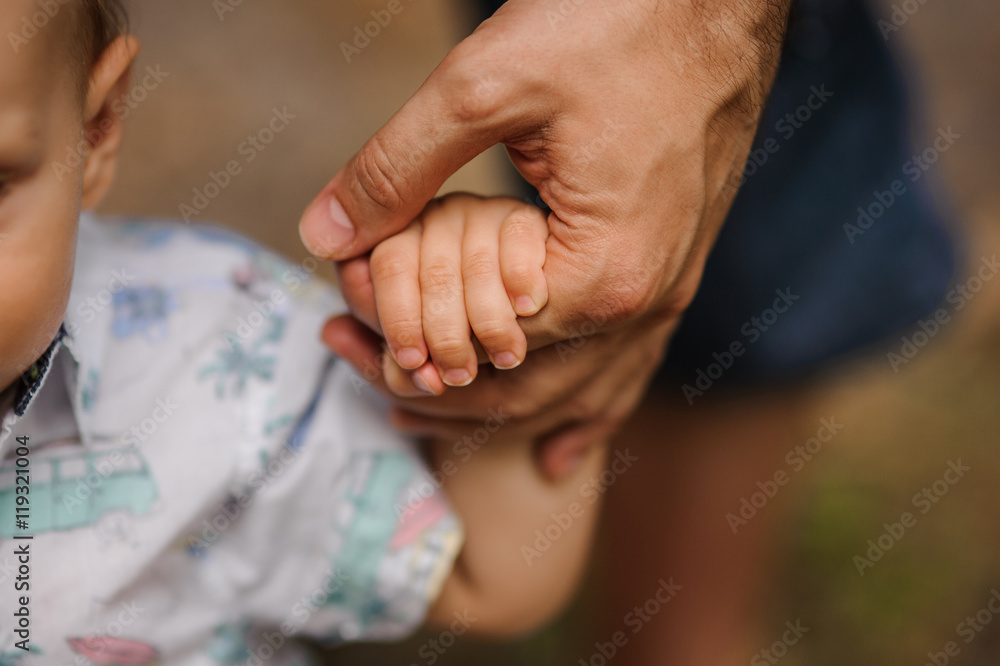 father's hand lead his child son in summer forest nature outdoor, father's hand lead his child son in summer forest nature outdoor,