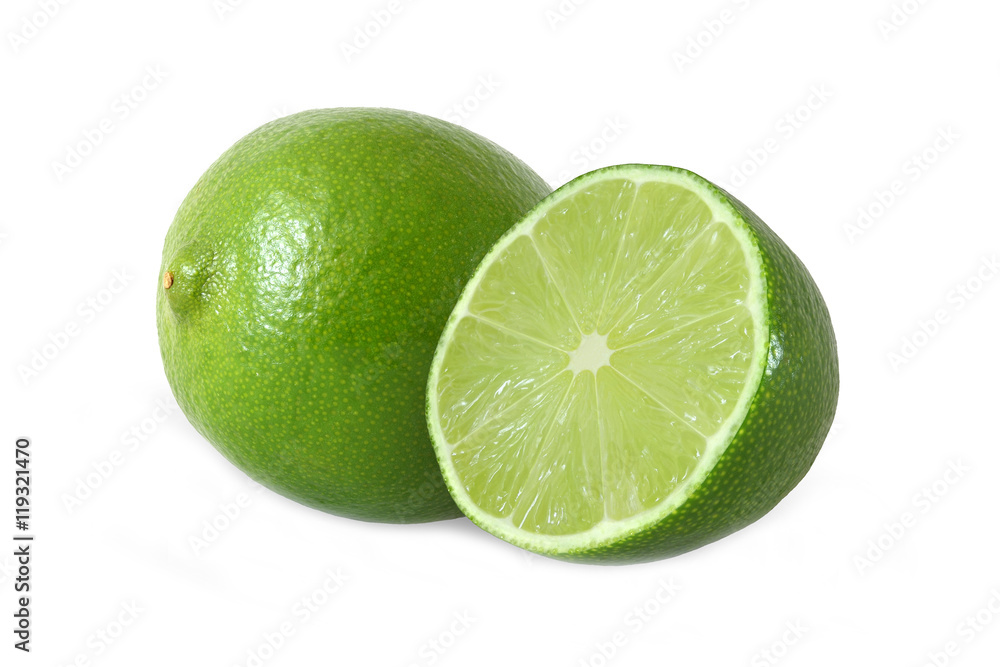 cut and whole lime fruits isolated on white background with clip cut and whole lime fruits isolated on white background with clip