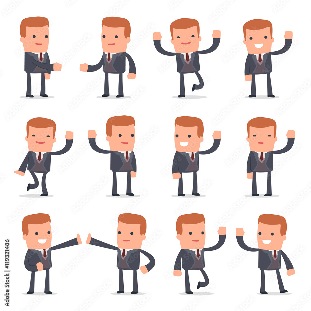 Set of Funny and Cheerful Character Rich man welcomes poses Set of Funny and Cheerful Character Rich man welcomes poses