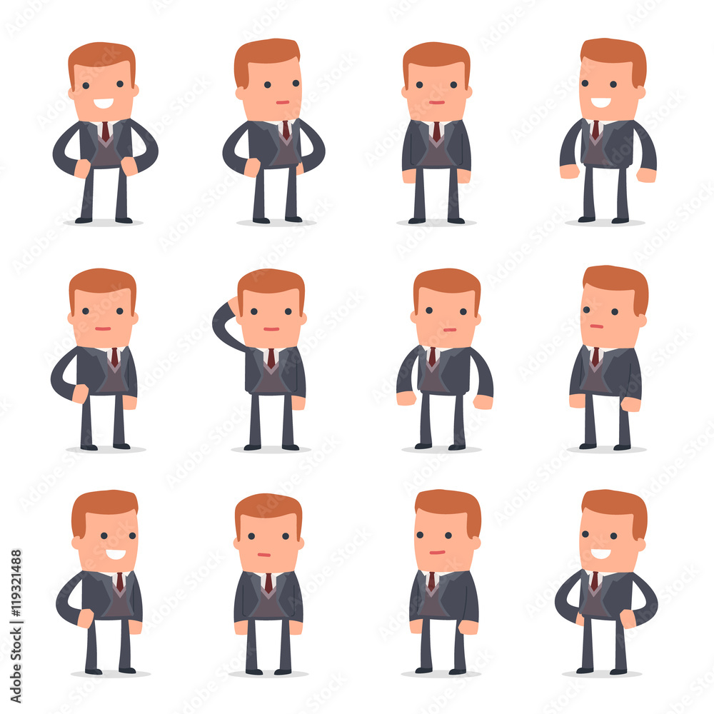 Set of Happy and Cheerful Character Rich man standing in relaxed Set of Happy and Cheerful Character Rich man standing in relaxed