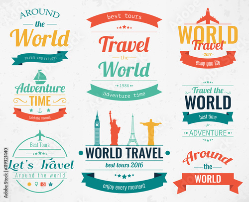 Set of vintage Travel badges and labels. Holiday Elements Icons. Travel and Tourism. Vector