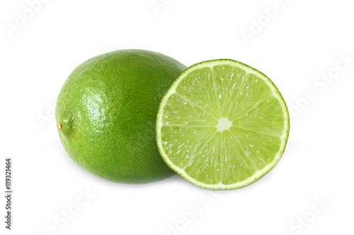 cut and whole lime fruits isolated on white background with clip