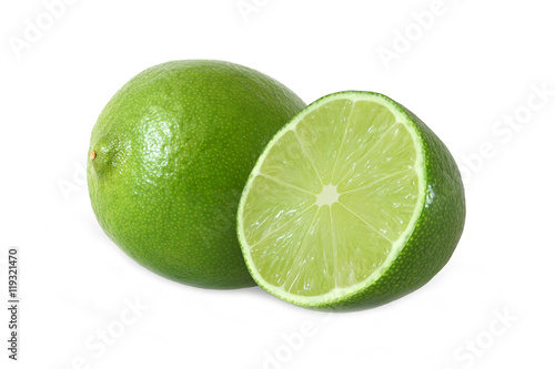 cut and whole lime fruits isolated on white background with clip