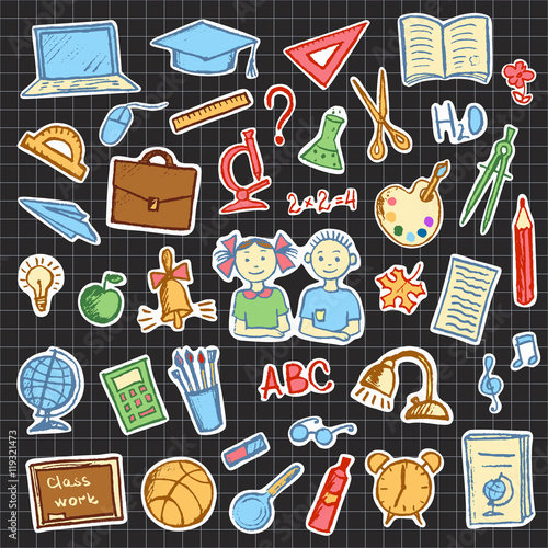 Set of school sign and symbol doodles elements.