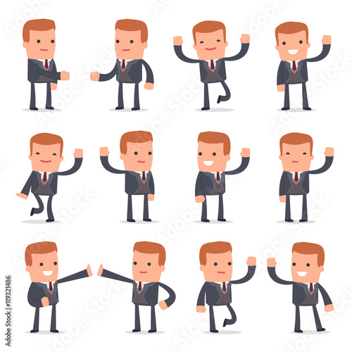 Set of Funny and Cheerful Character Rich man welcomes poses