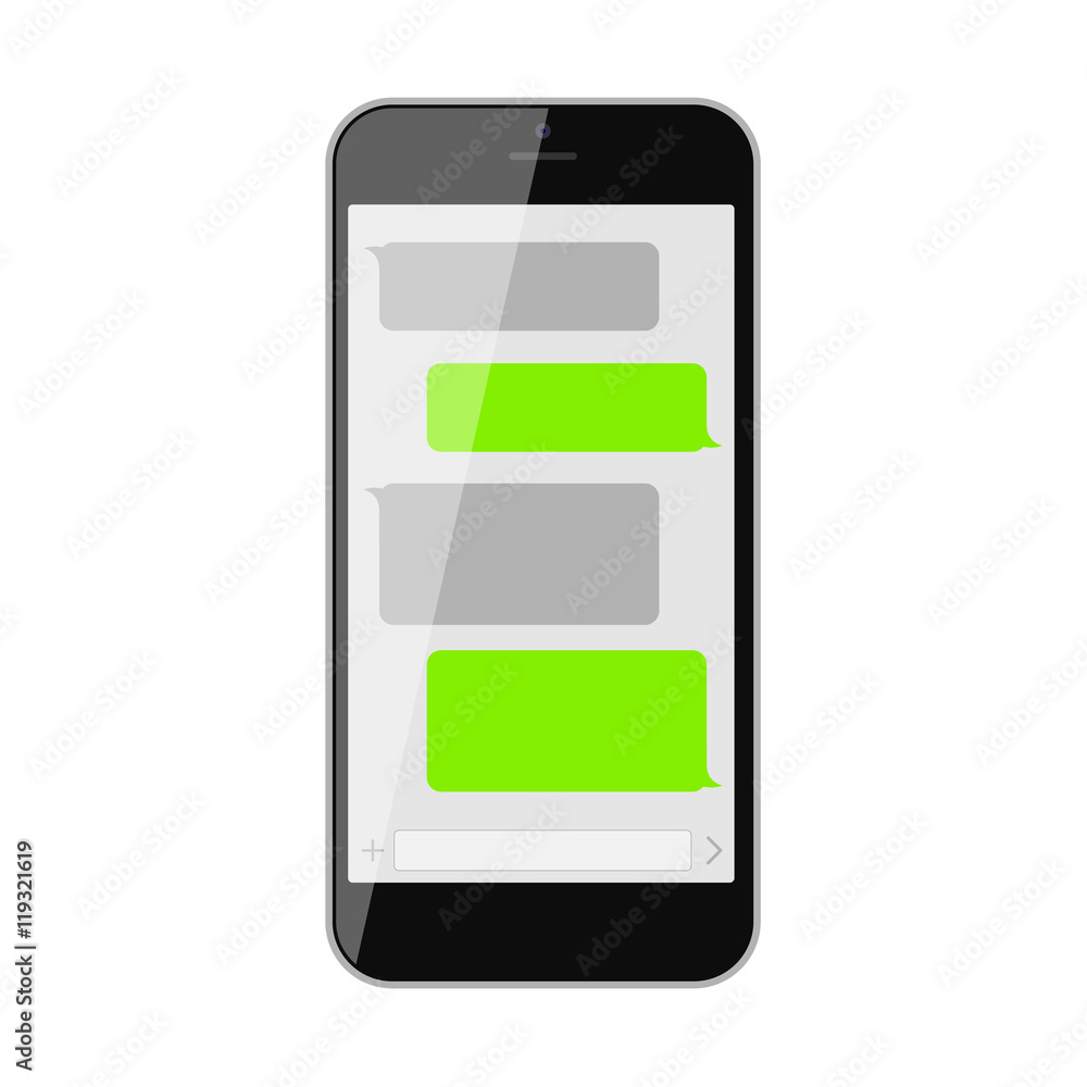 Smartphone text messaging. Template blank text bubbles. Social network conversation.