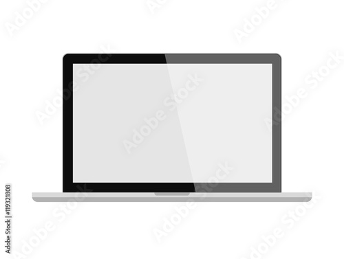Isolated simple laptop on white background. Blank screen.