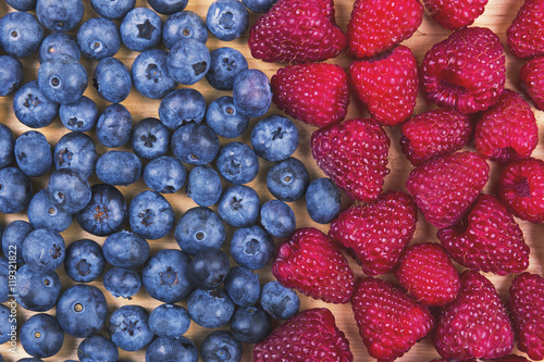 top view of blueberries and raspberries