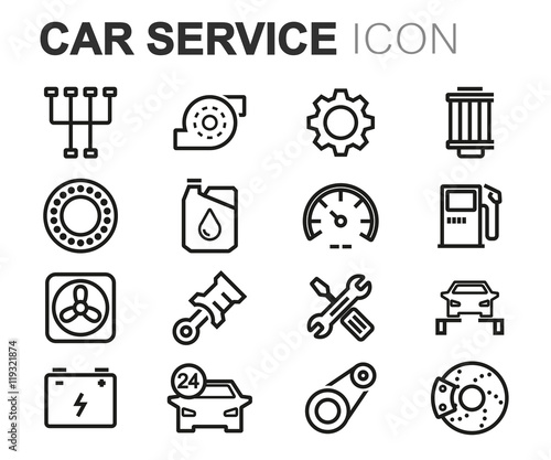 Vector black line car service icons set