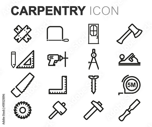 Vector black line carpentry icons set