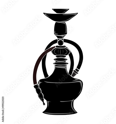 Black hookah silhouette. Oriental tobacco and pipe. Concept of relaxaation and lounge.