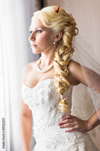Bride with horns of the devil for Halloween