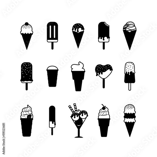 Ice cream icons. Black vector icecream signs on white background