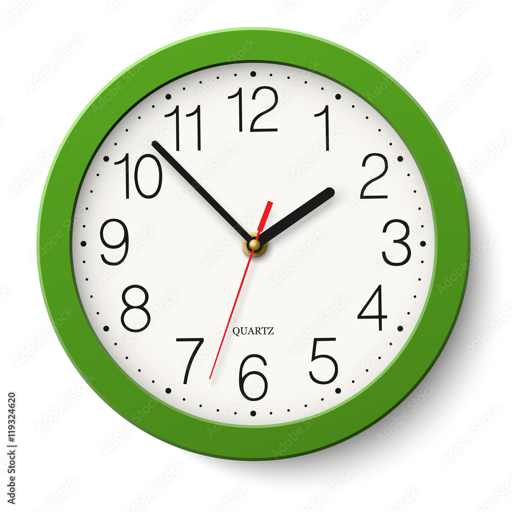 Vector simple classic green round wall clock isolated on white Vector simple classic green round wall clock isolated on white