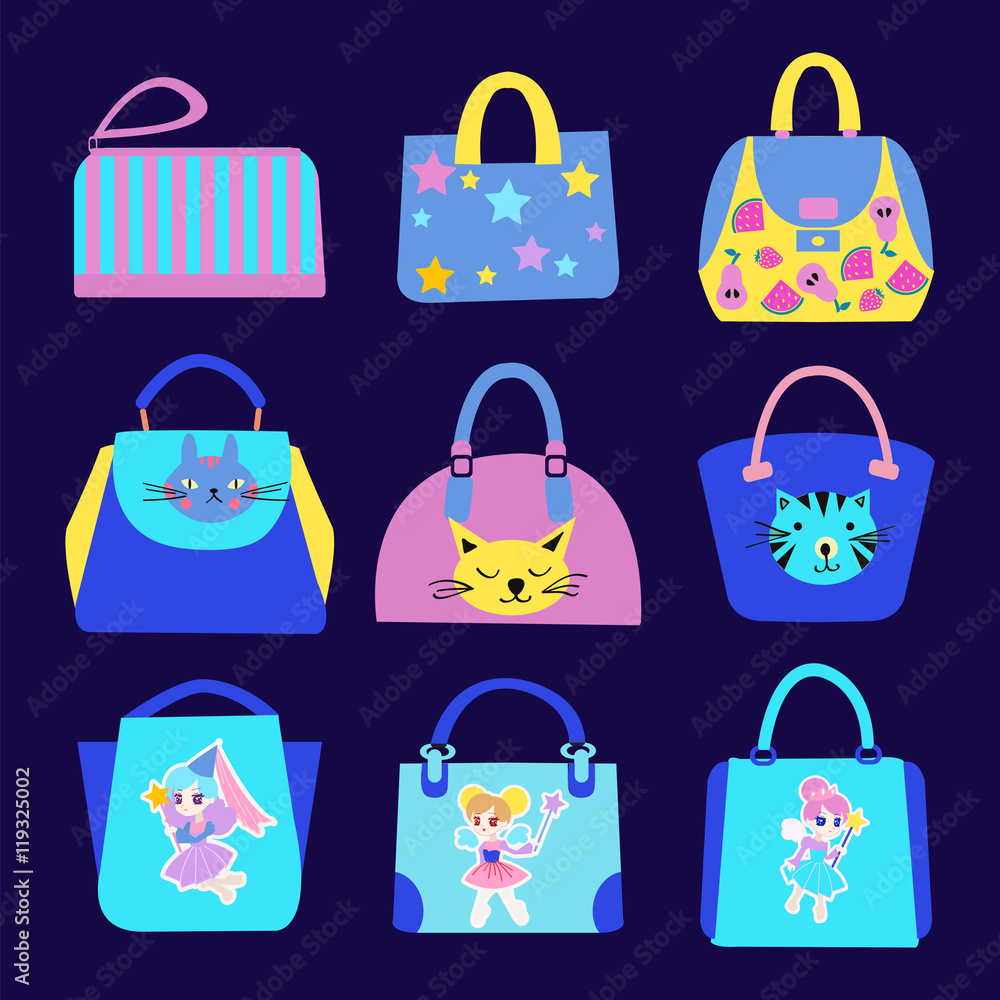 Fashion Cute with cartoon pattern Bag Collection. Fashion Cute with cartoon pattern Bag Collection.