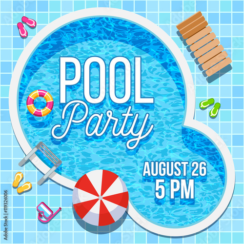 Summer party invitation with swimming pool vector template