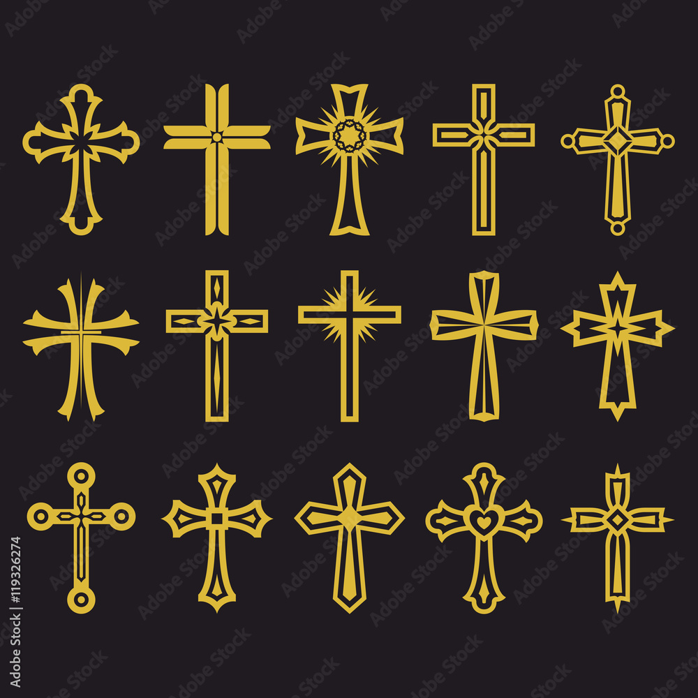 Big set of vector cross, collection of design elements for creating logos. Christian symbols.