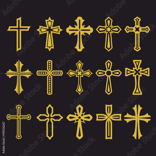 Big set of vector cross, collection of design elements for creating logos. Christian symbols.
