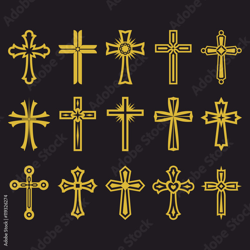 Big set of vector cross, collection of design elements for creating logos. Christian symbols.