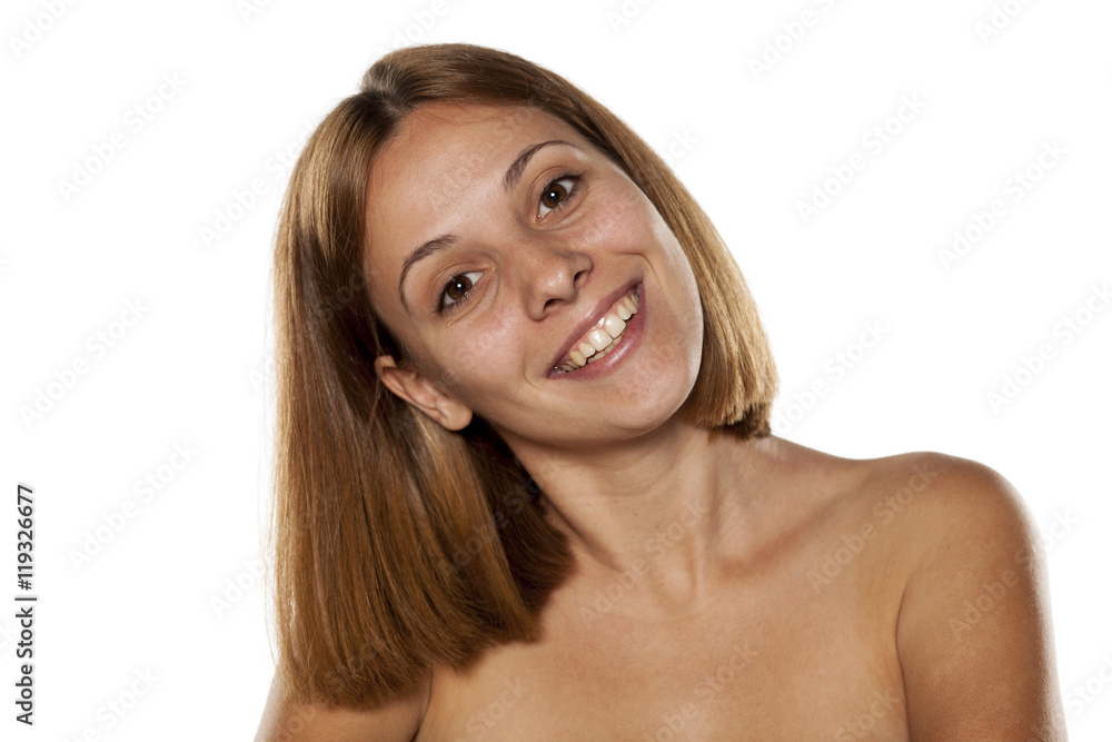 smiling young beautiful woman without makeup smiling young beautiful woman without makeup