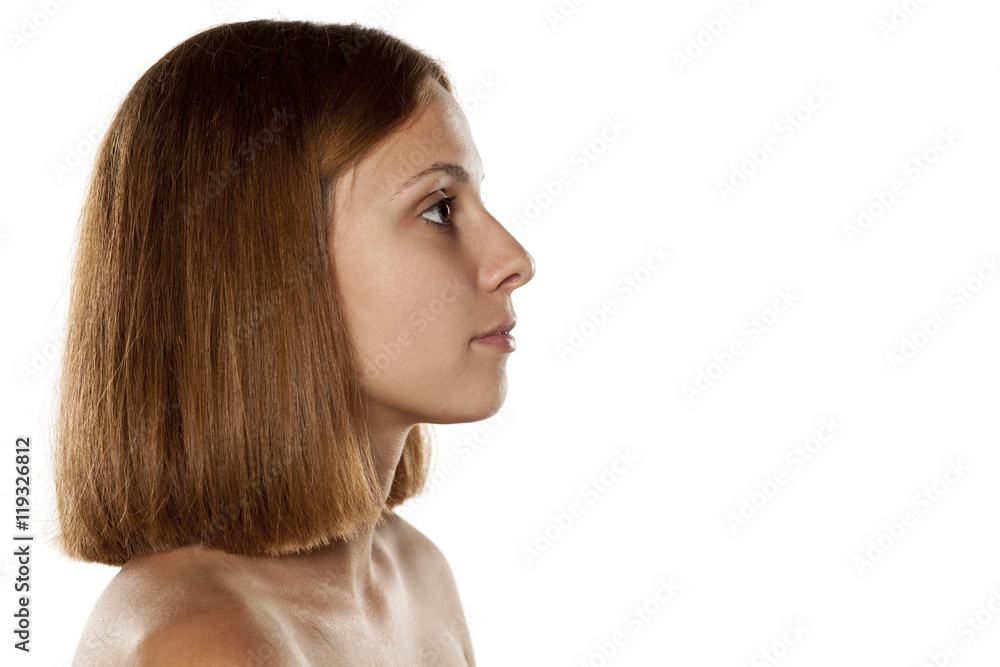 profile of serious young beautiful woman without makeup profile of serious young beautiful woman without makeup