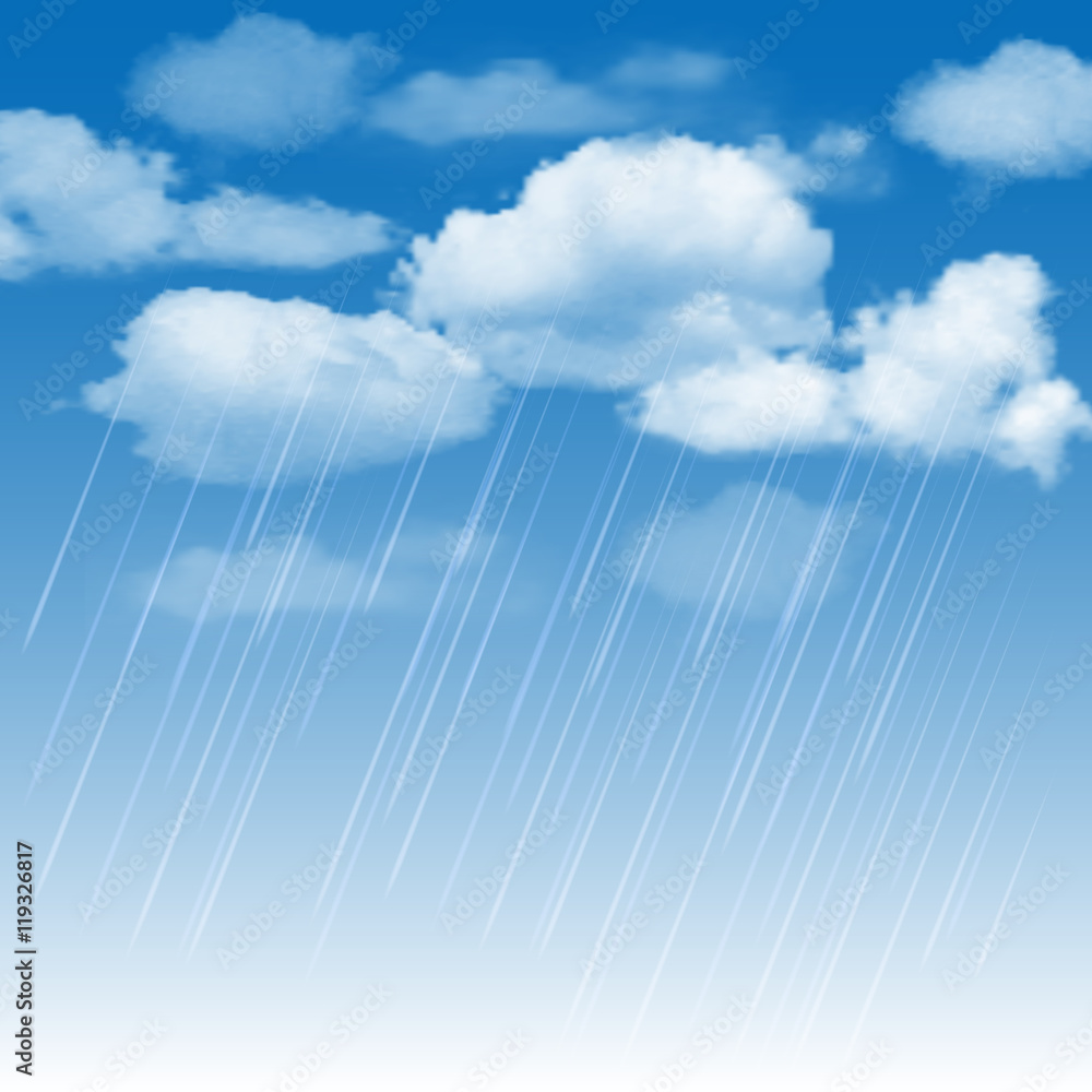 Rainclouds and rain in the blue sky