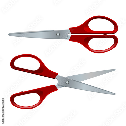 Red scissors isolated on white background.