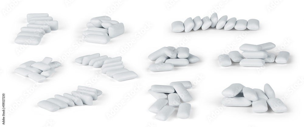 Chewing or bubble gum isolated on white with clipping path set Chewing or bubble gum isolated on white with clipping path set