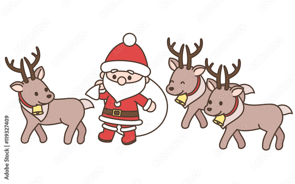 デフォルメサンタクロースとトナカイのイラスト クリスマス素材 白背景 ベクター Stock Vector Adobe Stock