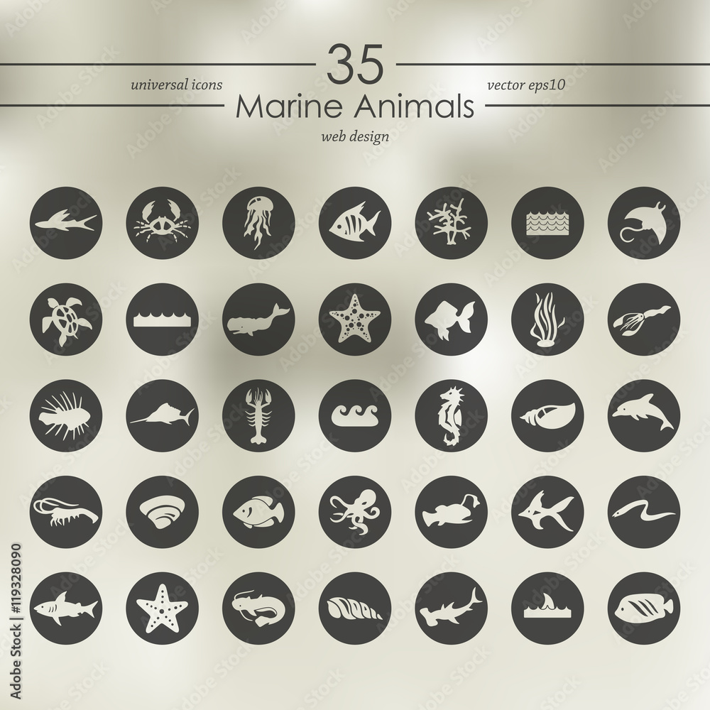 Set of marine animals icons Set of marine animals icons